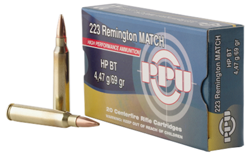 Ammunition TR&Z USA Trading Corp. 1248 ft lbs 223Rem PPU PPM2231     223          69 HPBT MATCH   20/50 • Model: 1248 ft lbs